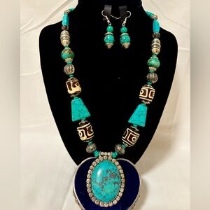 Himalayan jewelry Beaded Necklace and Earring Set